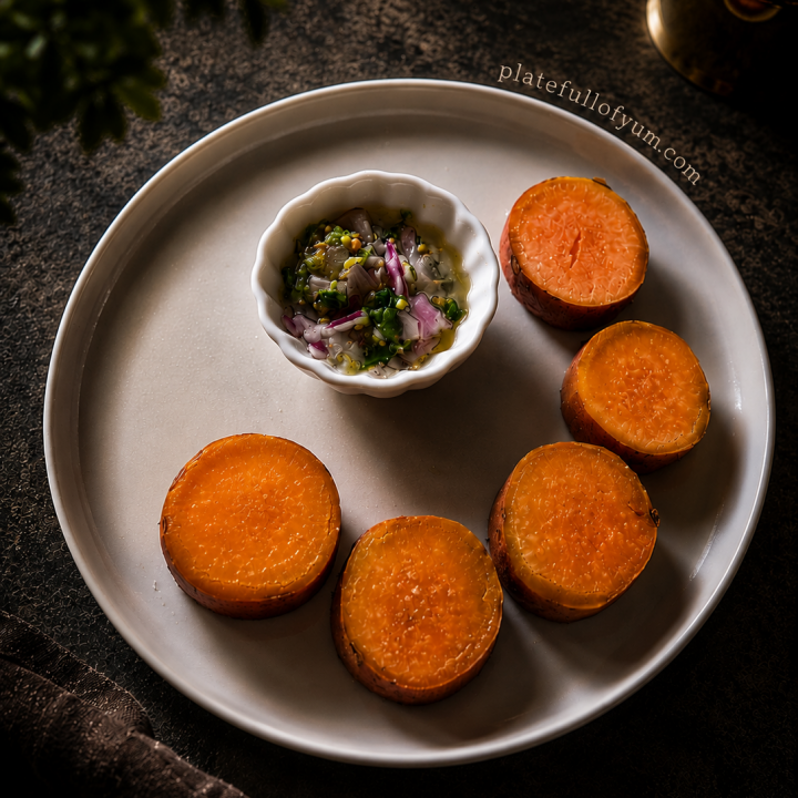 Steamed Sweet Potato with Spicy Shallot Chutney